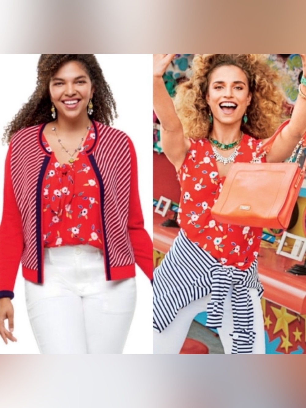 Cabi Red Floral Tie-Front Peplum Top Sleeveless V-Neck Style #5734